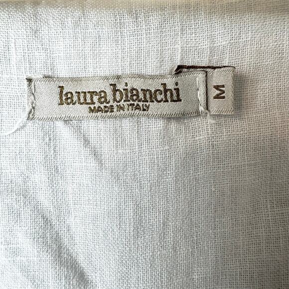 Laura Bianchi White Linen Top Women’s Medium Made in Italy Lagenlook Artsy Boho - Picture 2 of 9